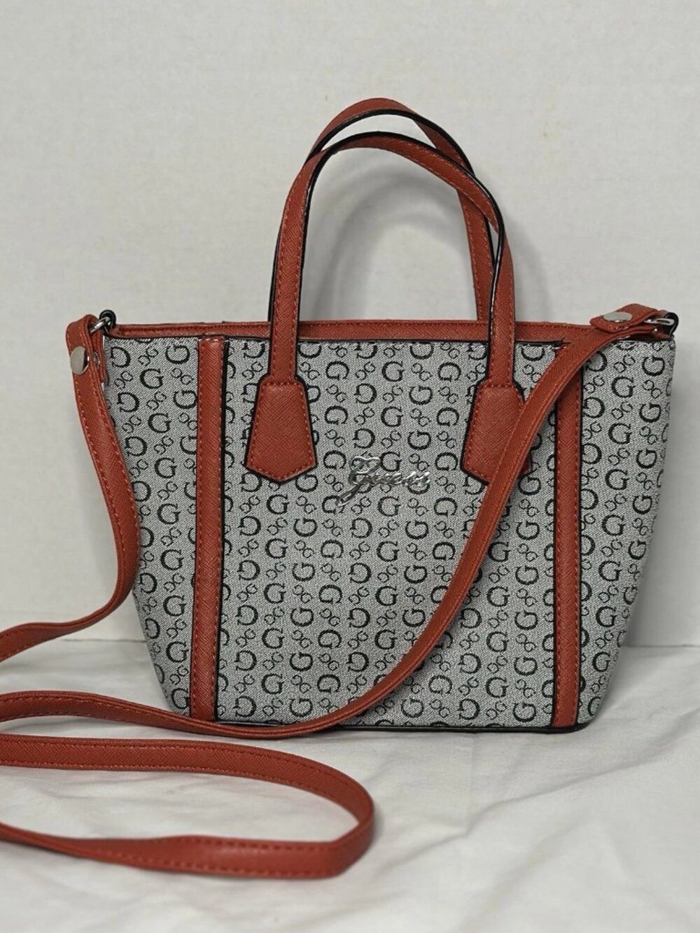 Vintage Guess Small Purse, Logo Monogram Canvas, Red Leather Trim, Y2K